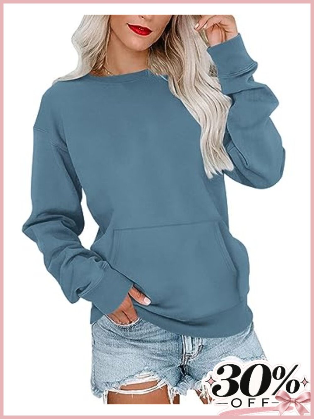 Oversized Crewneck Sweatshirt Long Sleeve Kangaroo Pocket Pullover